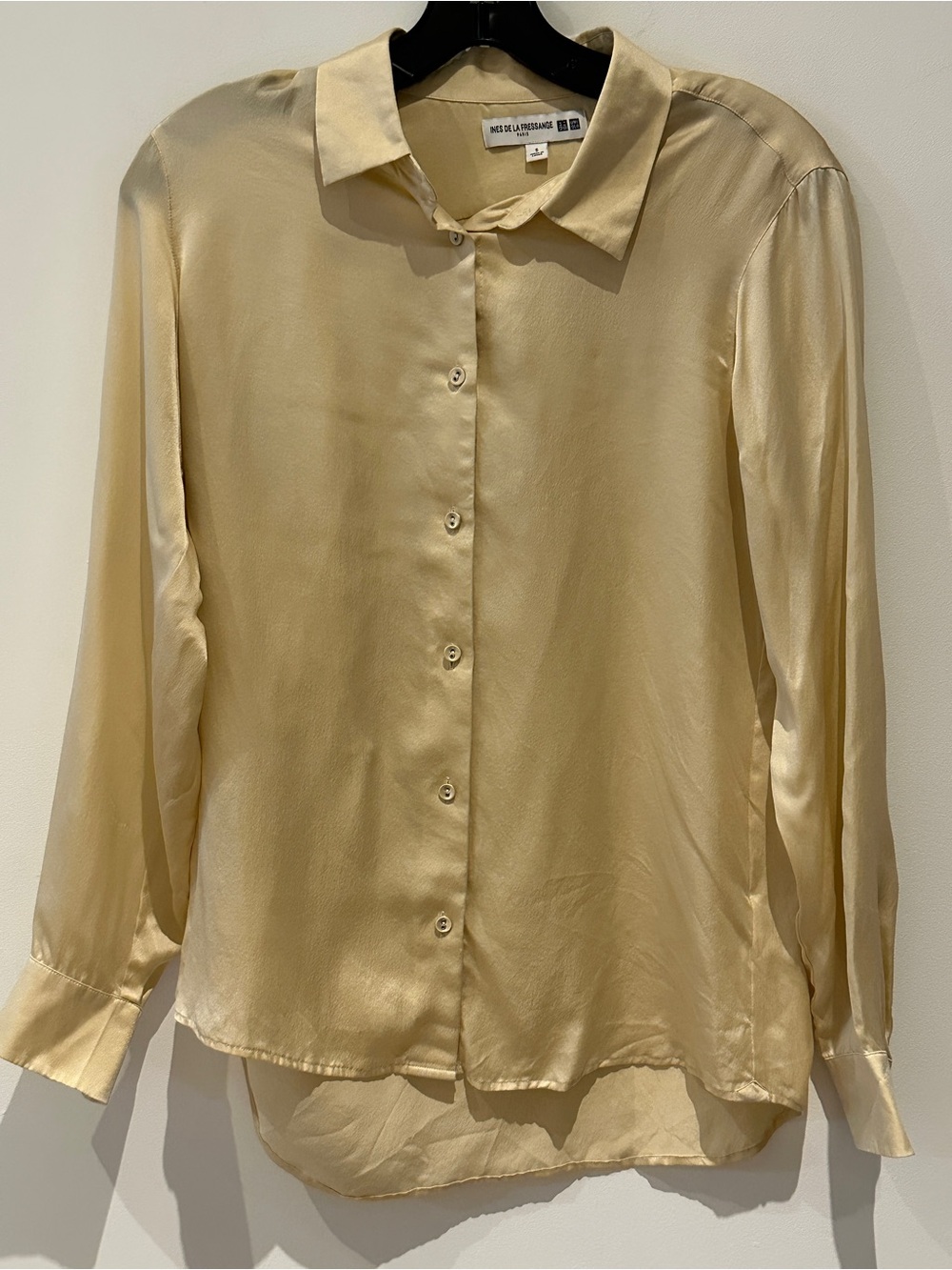 Uniqlo Women's Silk Light Cream Satin Button-Down Shirt
